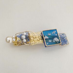 ハンドメイド バレッタ Blue Sky レジン 青空 雲