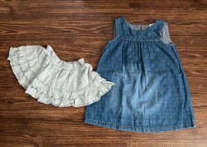 2点セット　H&M デニムワンピース　86, コンビミニ　スカート　80