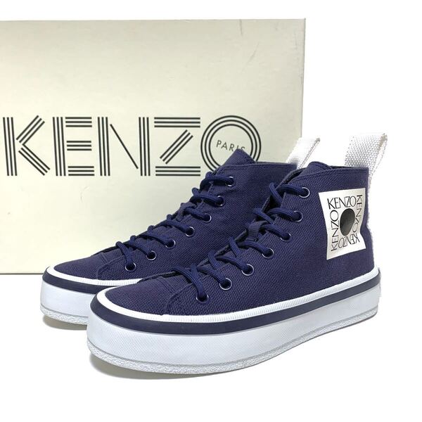☆良品 KENZO ケンゾー スクエア ロゴ キャンバス ハイカット スニーカー シューズ ネイビー size 35 ALLSTAR オールスター