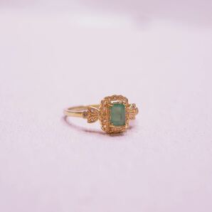 ＊K9アールヌーボーダイヤモンド&エメラルドリング＊英国アンティーク ヴィンテージ ring vintage antique gold emerald diamond K18の画像6