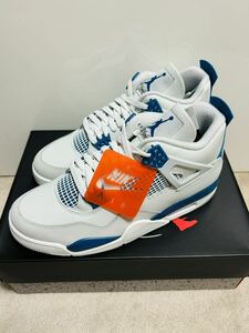 新品未使用！定価以下〜!AIR JORDAN 4 RETRO 28.5 10.5 OFF WHITE/MILITARY BLUE-NEUTRAL GREY 抽選当選品 オフホワイトミリタリーブルー