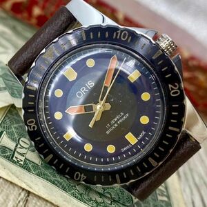 【レトロかっこいい】★送料無料★ オリス ORIS メンズ腕時計 ブルー 手巻き ベゼル ヴィンテージ アンティーク