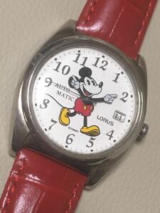 1 jpy start operation goods LORUS Mickey Mouse Arabia figure self-winding watch type man and woman use wristwatch woruto Disney reverse side skeleton stainless steel made 