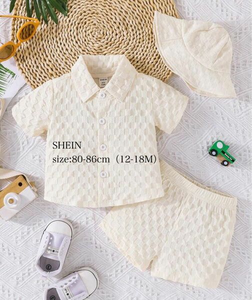 SHEIN セットアップと帽子ハット 3点SET セレモニー お出掛け シワにならない 80-86cm 12-18M