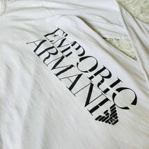 美品/XLサイズ●EMPORIO ARMANI エンポリオアルマーニ 長袖 Tシャツ ロンT ビッグロゴ トップス ホワイト 白 ストレッチ 伸縮性 お洒落_画像3