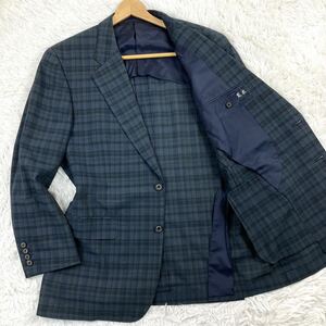 美品/XL相当●Aquascutum アクアスキュータム テーラードジャケット アウター シルク混 絹 シアサッカー生地 チェック柄 メンズ 春夏 軽量