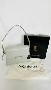 YVES SAINT LAURENT イブサンローラン レザー シルバー色金具 ワンハンドル ハンドバッグ 手提げかばん ホワイト系 箱 付属付き 【極美品】