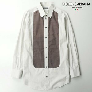 美品 イタリア製 DOLCE＆GABBANA ドルチェ＆ガッバーナ フォーマルデザイン 長袖 ドレスシャツ ストライプ 40 【参考価格￥117,700-】