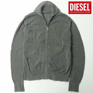 美品 DIESEL ディーゼル 製品染め ヴィンテージ加工 春夏 ジップアップ 薄手 ニットジャケット グレー L【参考価格￥35,200-】