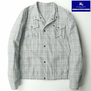 メンズ！美品 BURBERRY BLUE LABEL バーバリーブルーレーベル 春夏 コットン スタンドカラー トラッカージャケット XL【参考価格￥49,500-