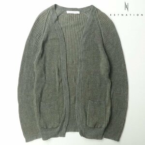  ultimate beautiful goods Sazaby Lee gESTNATION Est ne-shon flax . cotton summer knitted Anne button cardigan Brown L[ reference price Y29,700-]