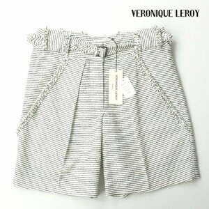 ★新品タグ付き ハンガリー製 VERONIQUE LEROY ヴェロニク ルロワ シルクコットン バギー ショートパンツ 白 黒 38【定価￥103,400-】