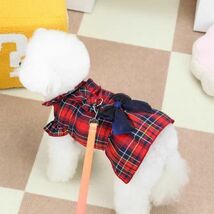 グリーンLサイズ◆【残り数枚】犬服 ワンピース りぼん チェック柄 新品 Dカン付き ドッグウェア 新作 ペット用品 春夏 秋 お姫様 イベント_画像7