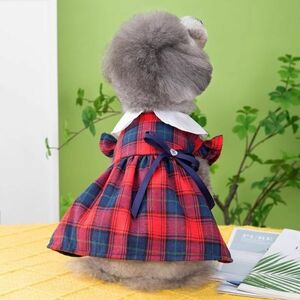 レッドXLサイズ◆【ラスト1枚】犬服 キャミソール 襟付き チェック柄 ワンピース 清楚 新品 ドッグウェア 新作 ペットグッズ 春 夏 秋