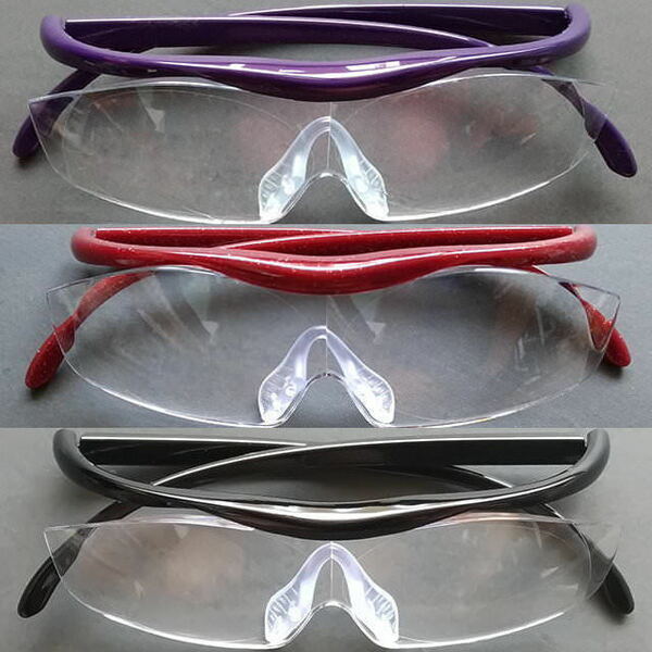 メガネ型 拡大鏡 1.8倍 軽量グラス オーバーグラス対応 ルーペめがね 眼鏡 ハンズフリー フリーサイズ 男女兼用 紫赤黒 3本 宅急便送料無料