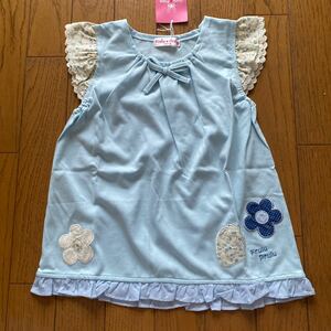 SALE new goods maka tunic 130 blue girl blouse T-shirt 