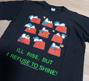 黒90s激レアSNOOPYスヌーピーTシャツ ビンテージUSA製 古着 (検MAYO SPRUCEスプルースDisneyスウェット ビンスエpigpenマスクAppleハーレー