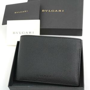 R379 未使用級BVLGARI ブルガリ ミニ財布 札カード入れ 二つ折り ウォレット レディース レザー 黒 ブラック