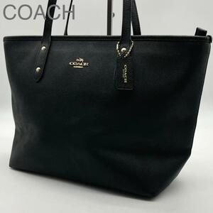 極美品 COACH コーチ トートバッグ シティ ハンドバック サフィアーノレザー A4収納 大容量 黒 ブラック F58846