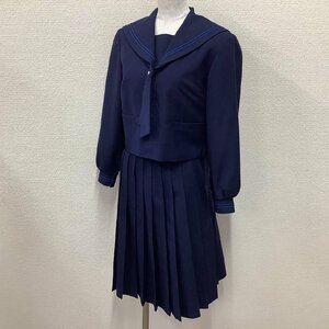 I57/Y(中古)山形県 天童市立 第二中学校 女子制服3点 /旧制服/155A/W69/丈56/セーラー/スカート/タイ/青紺2本ライン/KANKO/紺/冬服/学生服