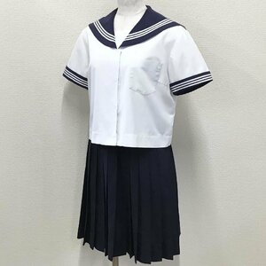 O641/S721(中古)佐賀県 嬉野市立嬉野中学校 女子制服2点 /M/W64/丈53/半袖セーラー/夏スカート/白3本ライン/夏服/夏用 /学生服/卒業生品