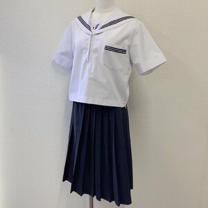 I575/(中古)兵庫県 稲美中学校 女子制服2点 /旧制服/指定品/L程度/W67/丈65/セーラー/夏スカート/紺3本/稲美制服組合/夏服/高校/学生服