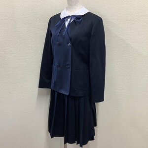 I594/Y(中古)山形県 白鷹町立西中学校 女子制服4点 /閉校/統合/160A/W63/丈62/イートン型ブレザー/スカート/紐リボン/冬服/紺/学生服