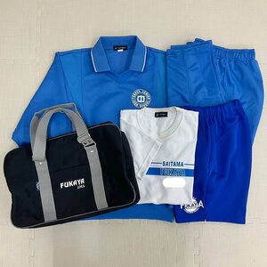 U735/S1144( used / box ) Saitama prefecture Fukaya junior high school gym uniform 5 point / old design / long sleeve, short sleeves, long trousers :M/ shorts :L/ sub bag / man ./ wearing feeling equipped /. industry raw goods 
