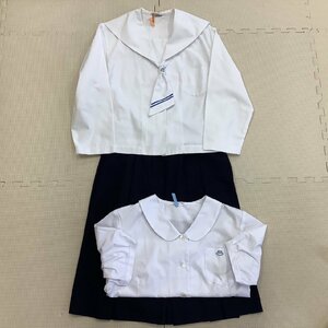 I607/Y(中古)福島県 二本松市立 第一中学校 女子制服3点 /指定品/大きめ/3L/2L/W72~74/丈63/セーラー/ブラウス/スカート/タイ/合/夏/学生服