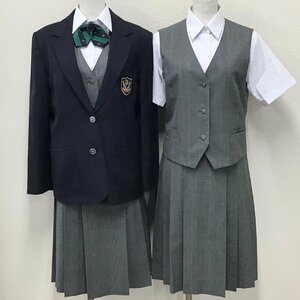 O679/L(中古)埼玉県 新座市立第三中学校 女子制服8点 /6/W69/丈63/ブレザー/ベスト/ブラウス/吊りスカート/リボン/SCHOOL BEN/紺/卒業生品