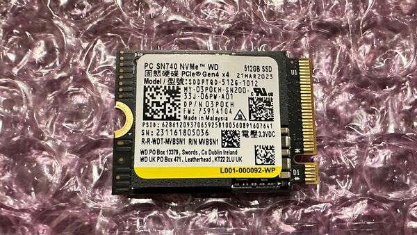 WD SN740 512GB SSD M.2 2230 30mm NVMe SSD PCIe 4.0 Gen 4 x 4