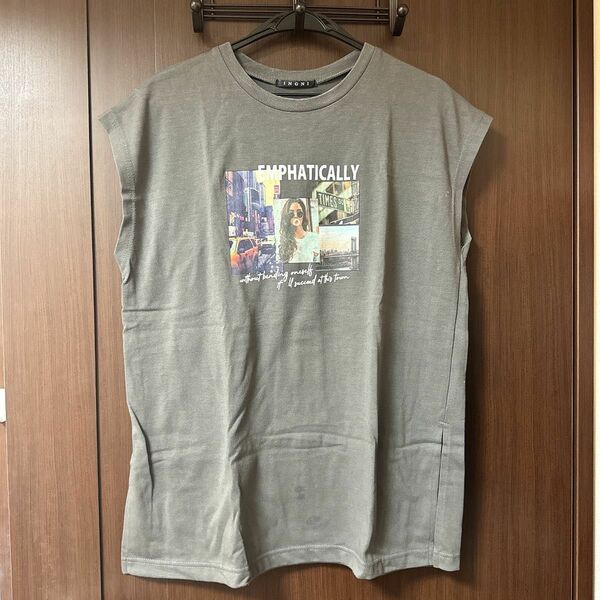 前面プリントノースリーブTシャツ グレー 半袖 古着 タンクトップ INGNI イング Kastane DIESEL ENVYM