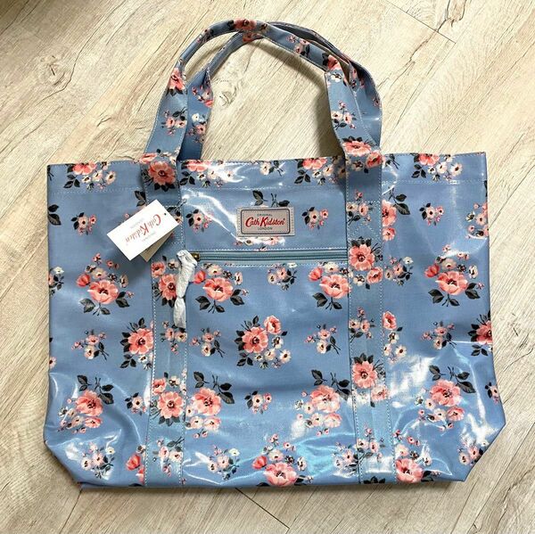 新品 Cath Kidston キャスキッドソン トートバッグ 水色×花 フラワープリント マザーバッグ　ブルー