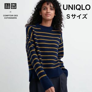 美品 UNIQLO ユニクロ プレミアムラムボーダークルーネックセーター