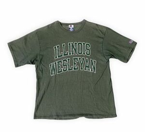 90’s 00's コスタリカ製 チャンピオン Champion Tシャツ イリノイ・ウェズリアン大学 ILLINOIS WESLEYAN グリーンフェード 緑 L [ta-1063]