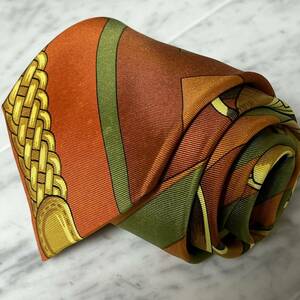 [ очень редкий ] 699 иен ~ HERMES галстук многоцветный . цвет шарф рисунок общий рисунок (GREEN B2)