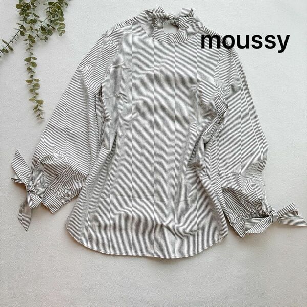 moussy マウジー　ブラウス　コットン　リネン　リボン　プルオーバー