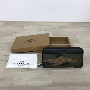 未使用 COACH コーチ F87189 長財布 レザー ラウンドファスナー ロングウォレット カモフラ 迷彩柄 シグネチャー[C4802]