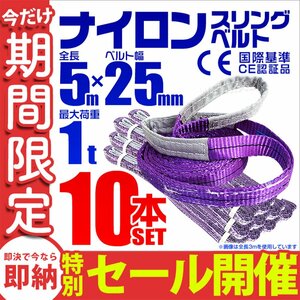 【数量限定セール】スリングベルト 5m 耐荷重1t 幅25mm 10本セット 玉掛け 吊りベルト ナイロンスリング 運搬用 ラッシング クレーン