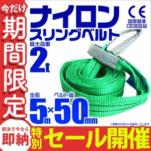 【数量限定セール】スリングベルト 5m 耐荷重2t 幅50mm 玉掛け 吊りベルト ナイロンスリング ロープ 運搬用 吊具 ラッシング クレーン