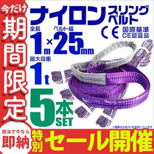 【数量限定セール】スリングベルト 1m 耐荷重1t 幅25mm 5本セット 玉掛け 吊りベルト ナイロンスリング 運搬用 ラッシング クレーン