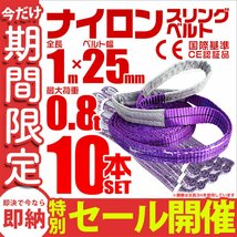 【数量限定セール】スリングベルト 1m 耐荷重800kg 幅25mm 10本セット 玉掛け 吊りベルト ナイロンスリング 運搬用 ラッシング クレーン_画像1