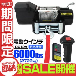 【数量限定セール】電動ウインチ 無線リモコン付属 牽引 6000LBS 2722kg DC12V 電動 ウインチ 引き上げ機 牽引 けん引 防水仕様 クロカン