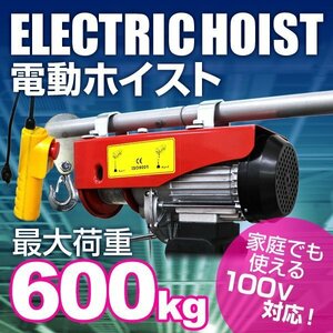 電動ホイスト 電動ウインチ 600kg 100V シングルフック ダブルフック 電動ウィンチ リモコン付 荷積み 積込み 荷揚げ 運搬 運搬用 ホイスト