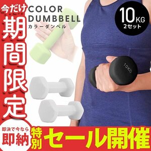 【数量限定セール】ダンベル 10kg 2個セット カラーダンベル 鉄アレイ ウエイトトレーニング ダイエット 筋トレ ダイエット グレー