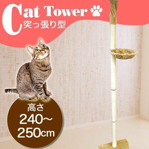 突っ張り キャットタワー ネコタワー 240～250cm 木登りタワー シンプルタイプ ねこちゃんタワー 猫タワー ベージュ インテリア 猫用品