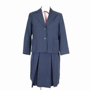 1円 ブレザー スカート 紐タイ 上下4点セット女子 学生服 中学 高校 紺 制服 中古 ランクB 赤いリボンが可愛い！！