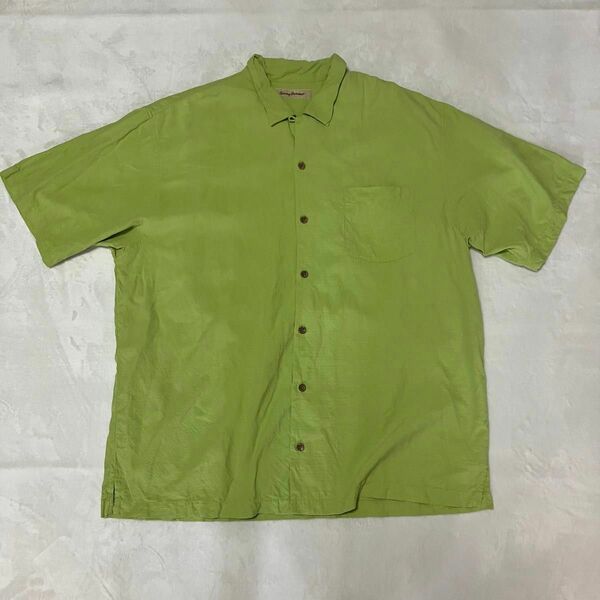 XLサイズ　トミーバハマ 90s 半袖シャツ　シルク100% ライトグリーン