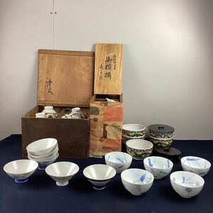 k5132 箱入り 茶碗 まとめ 7種 53点 セット 和食器 木箱 陶器 陶芸 焼物 日本 陶磁器 中古