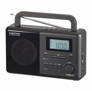 ポータブルラジオ AM/FM ラジオNIKKEI ワイドFM デジタル時計付 2電源対応 単1形×4本使用 黒 RAD-T570N